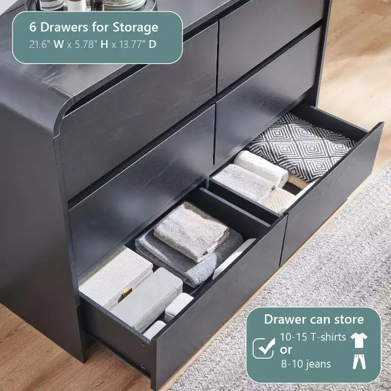 SinCiDo 6 Drawers Dresser for Bedroom, Modern 47in Wide Dressers & Chests of Drawers