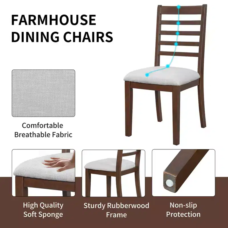 Set of 2/4 Farmhouse Dining Chairs Upholstered Dining Chairs Armless Chairs with High Ladder Back, Natural/Brown+Beige-ModernLuxe