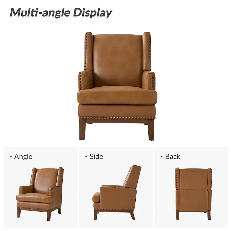 Lourdes Genuine Leather Armchair with Solid Wood Frame and Removable Seat Cushion,Set of 2 by