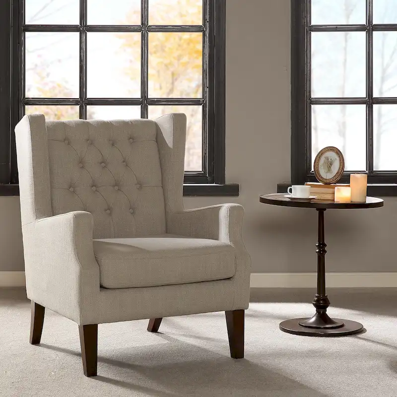 Linen Button Tufted Wing Chair