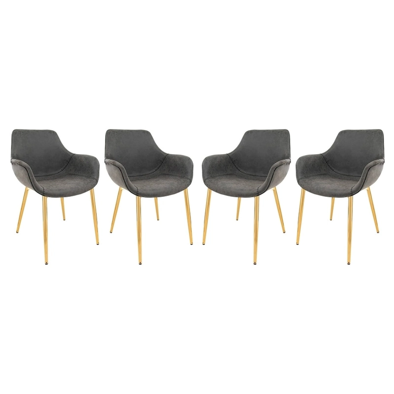 Markley Modern Leather Dining Armchair Set of 4 With Gold Metal Legs Accent Side Chair