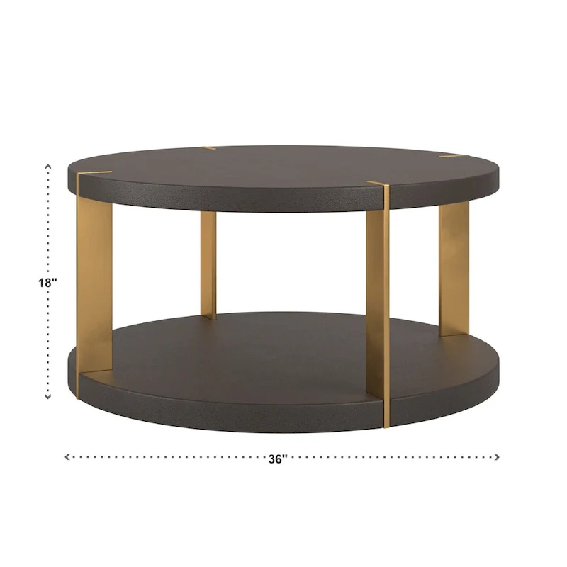 Gold Metal Dark Brown Faux Shagreen Round Table