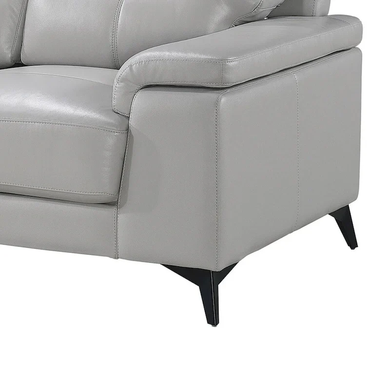Mica 89 Inch Sofa, Light Gray Top Grain and Faux Leather, Black Metal Legs