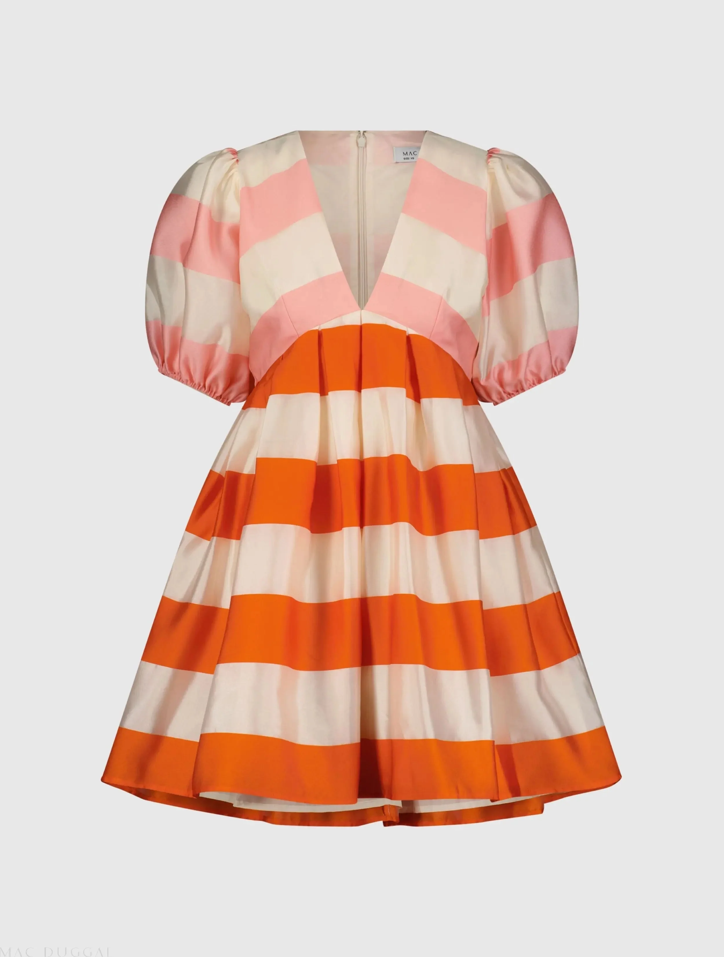 Multicolor Organza Striped Balloon Sleeve Mini Dress