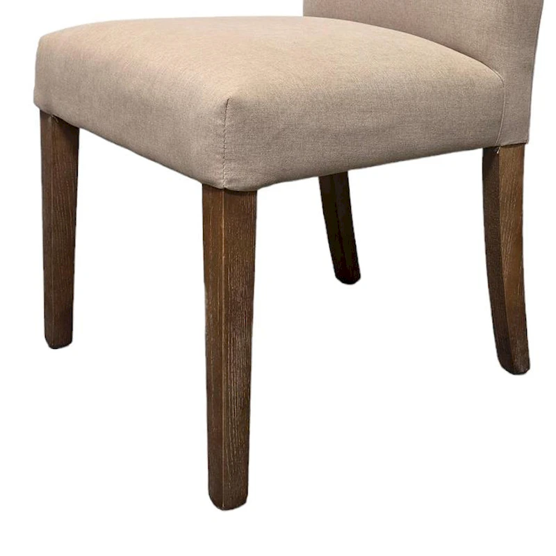Zeus Dining Side Chair Set of 2, Beige Fabric, Brown Tapered Legs