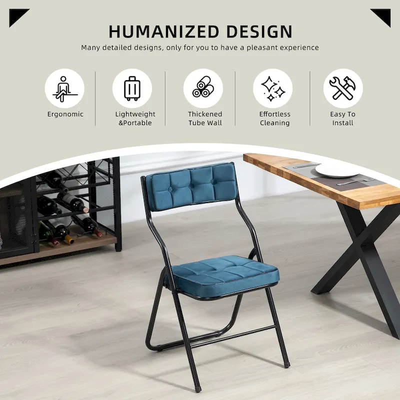 Velvet Upholstered Steel Tufted Folding Dining Chairs(set of 4)