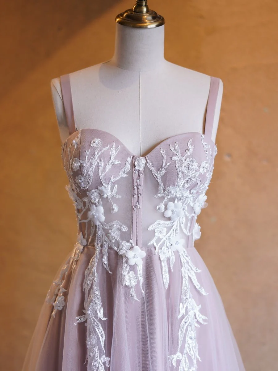 Lavender A-line Sweetheart Neckline Tulle Sweep Train Prom Dress