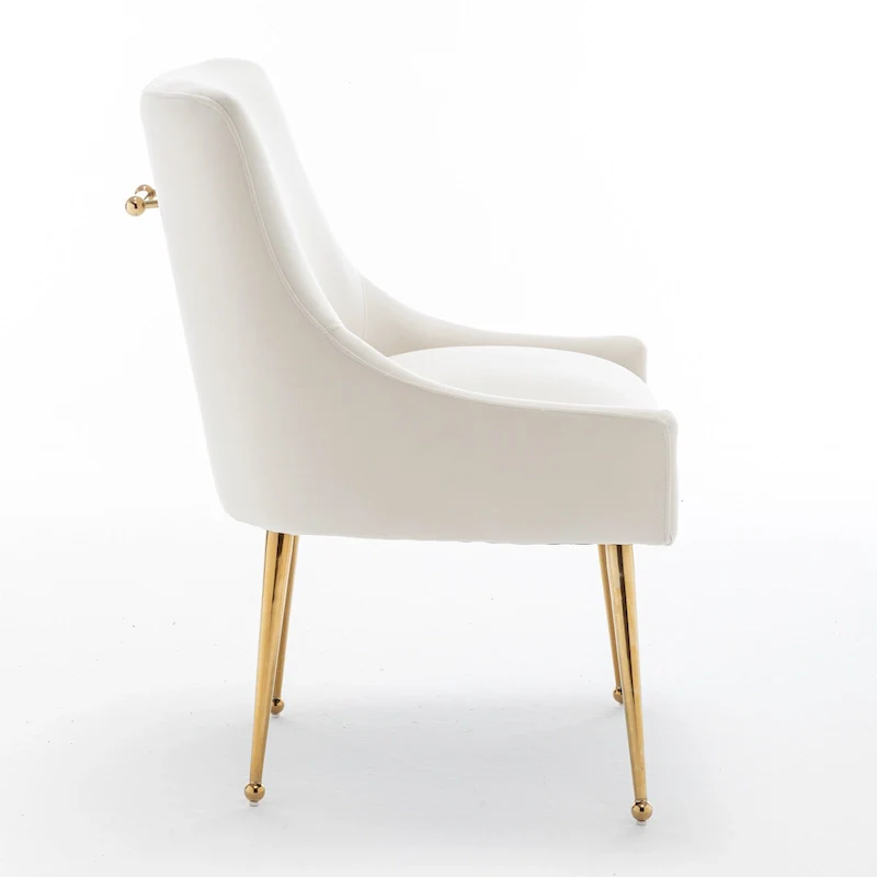 Velvet Upholstered Armless Dining Chair with Gold Metal Legs – Beige / Green / Black / Navy / Grey