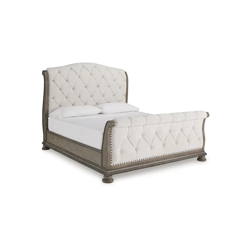 Ardenfield Light Brown/Beige Upholstered Sleigh Bed