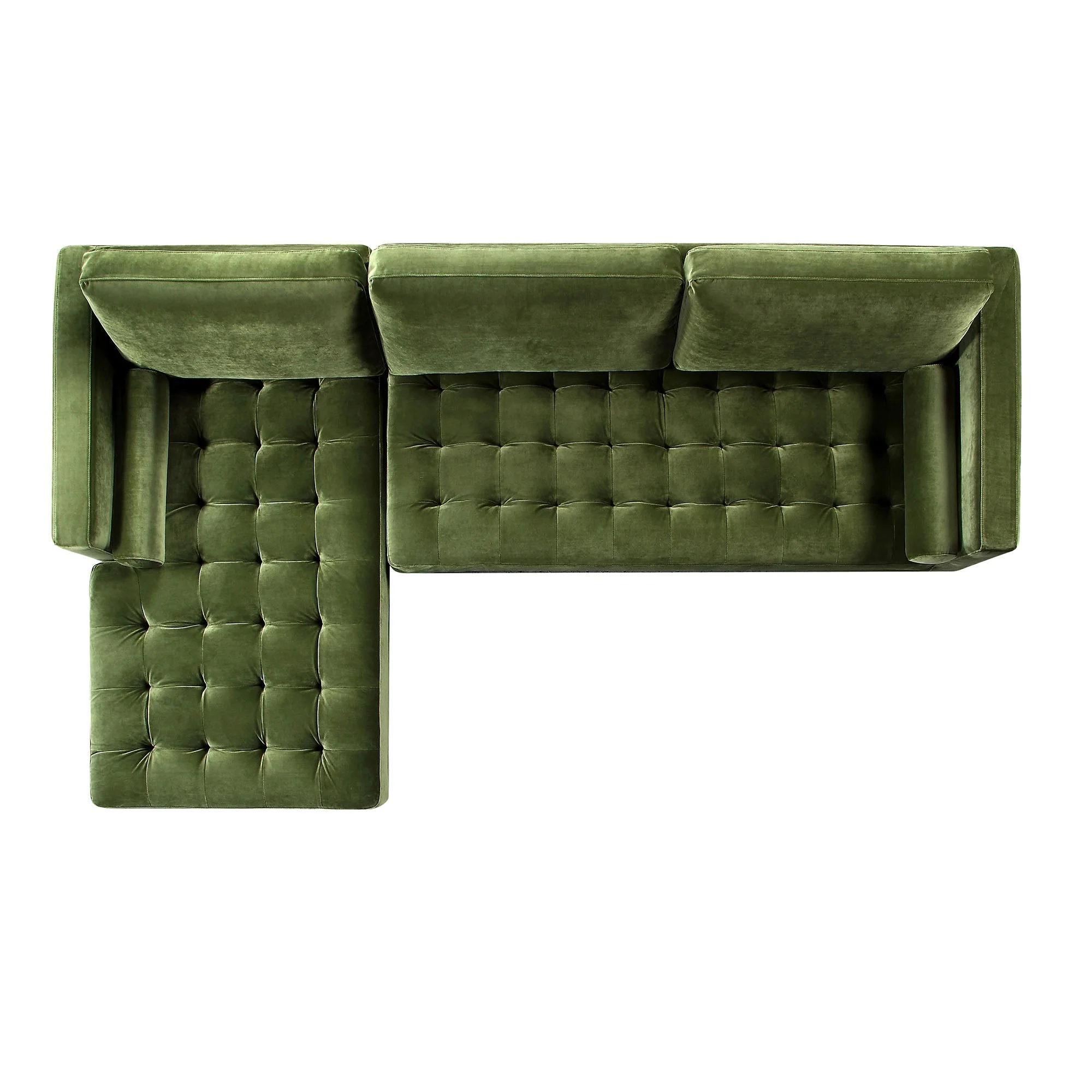 Moss Green Velvet Grand 4-Seater Chaise End Sofa, Left Hand Facing