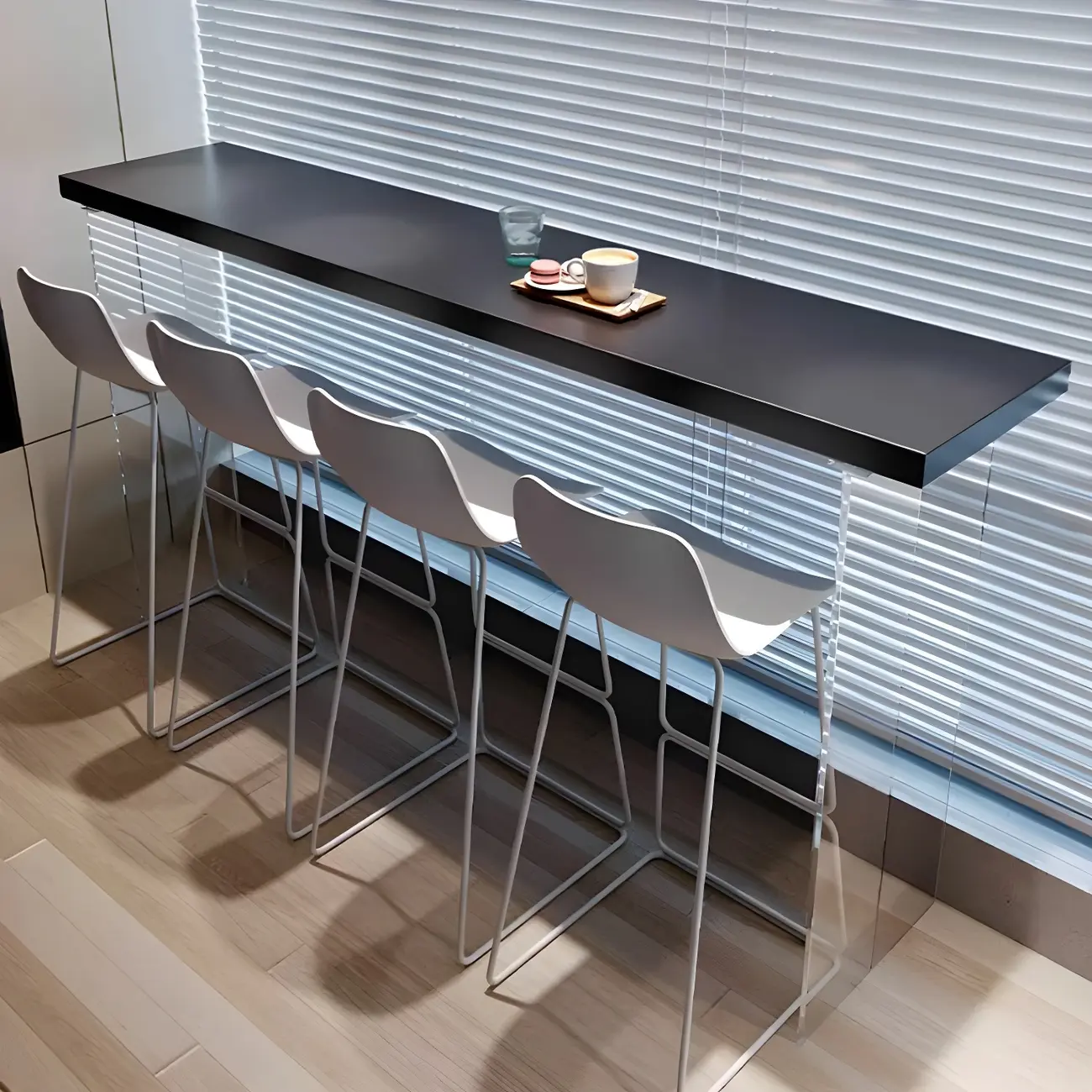 Minimalist Black Wood Clear Base Bar Table for Kitchen Dining