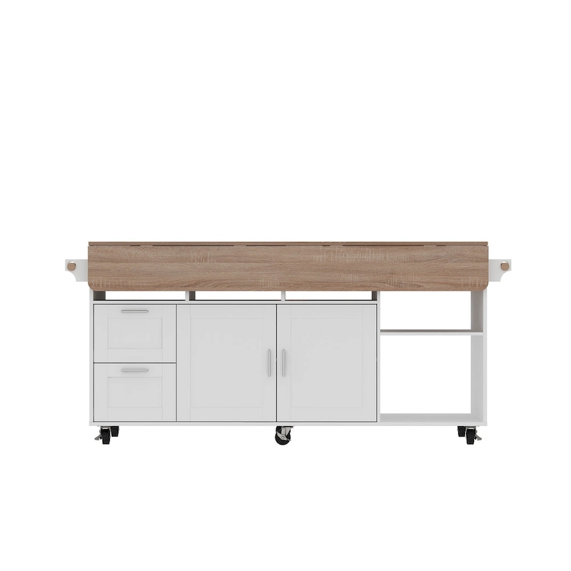Rolling Kitchen Island Cart with Flip-Top Table, 2 Drawers, 2 Cabinets, and Towel Rack Buffet Sidboard