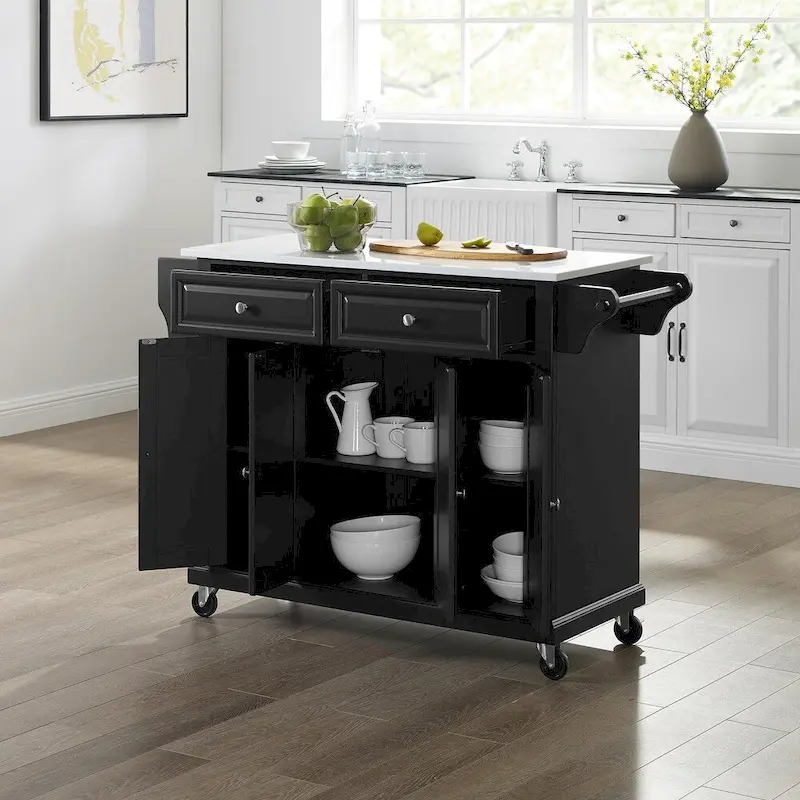 Crosley Full Size Granite Top Kitchen Cart in Black - 18d x 51.5w x 36h