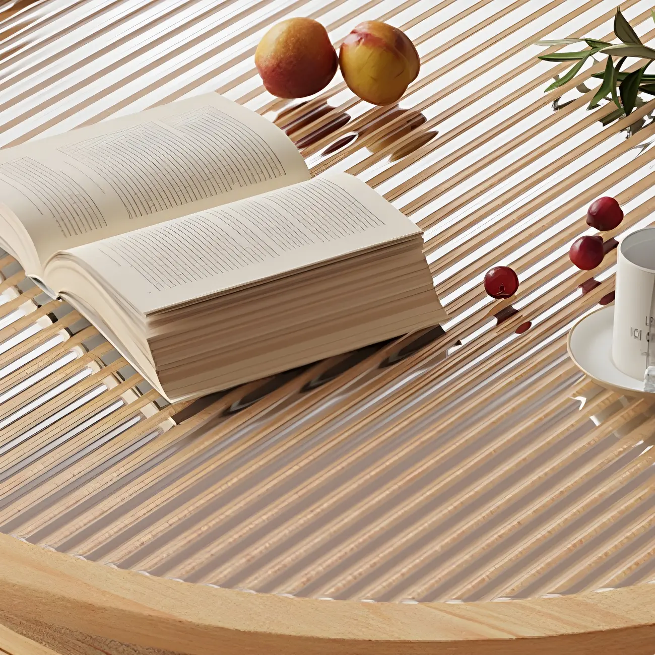 Brown Round Modern Wood Glass Drawer Coffee Table