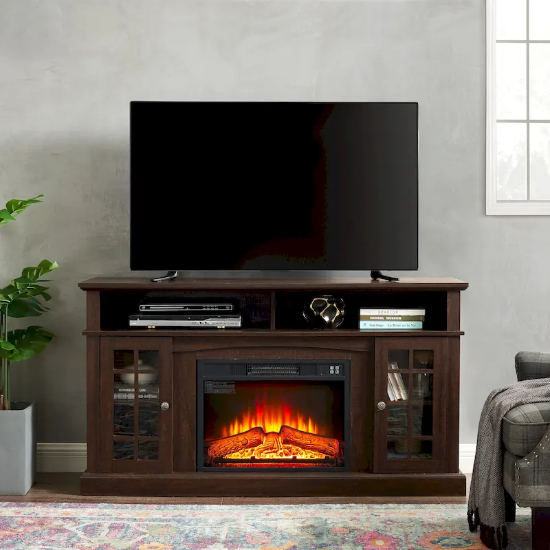 Espresso 58  Fireplace TV Stand with Open & Closed Storage for TVs Up to 65