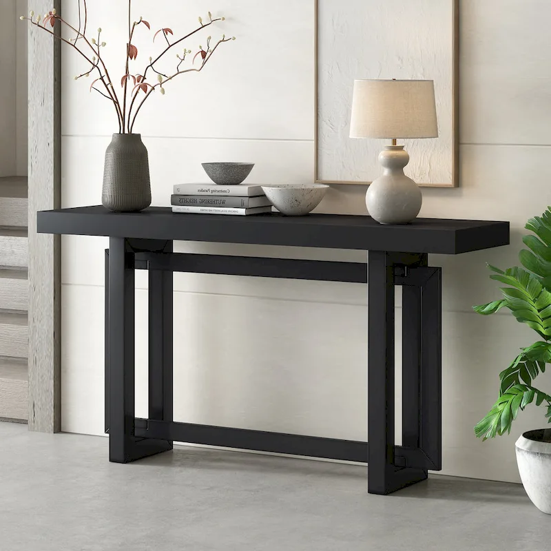 Console Table with Industrial-inspired Concrete Wood Top