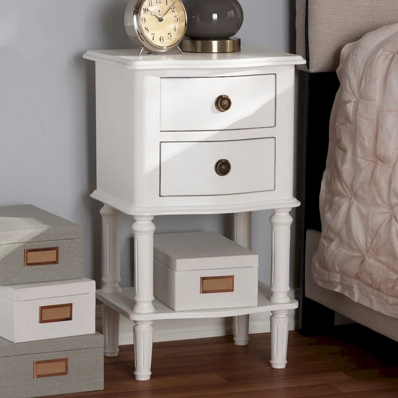 Farmhouse White Finished 2-Drawer Nightstand by Baxton Studio