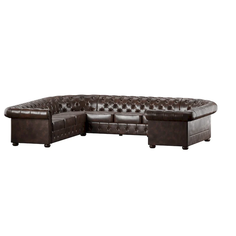 Tufted U-Shaped Sectional Sofa 10-Seater with Scroll Arms
