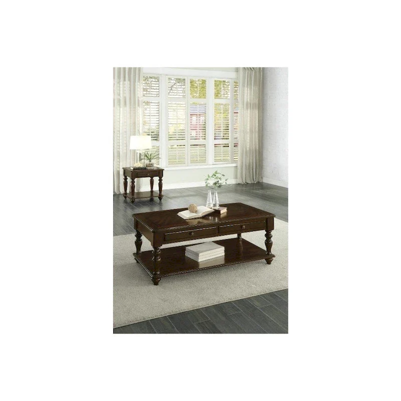 2 Drawer Wooden Cocktail Table With Bottom Shelf, Dark Espresso Brown