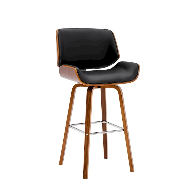 Swivel Counter Stool with PU Leather Seat and Wooden Legs