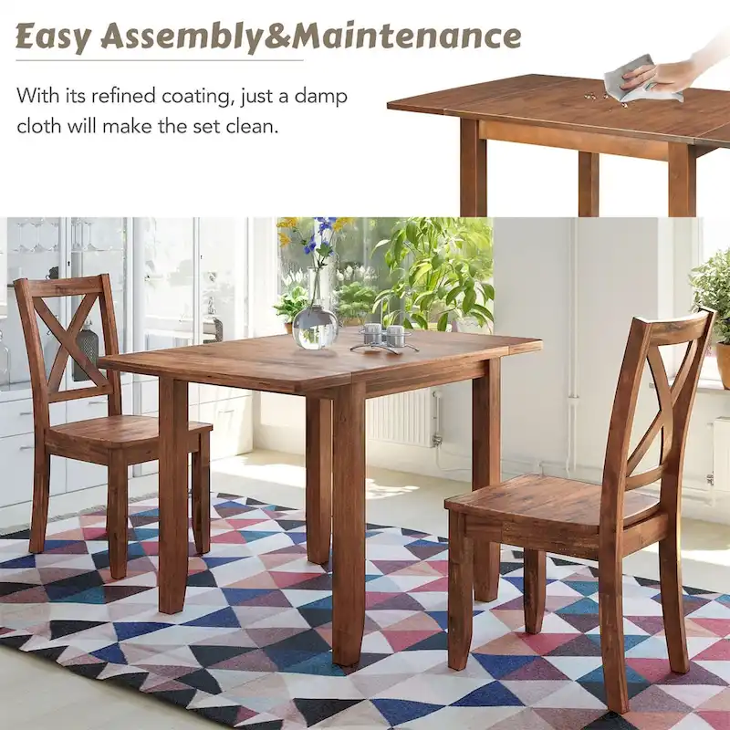 Merax 3-Piece Wood Drop Leaf Breakfast Nook Dining Table Set