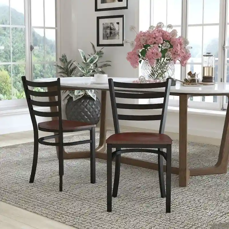 2 Pack Ladder Back Metal Restaurant Chair - 16.5