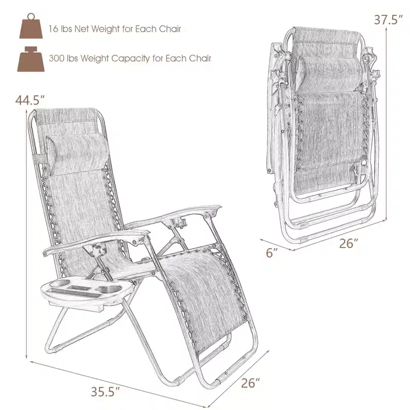 Costway 2PC Zero Gravity Chair Adjustable Recliners Textiliene