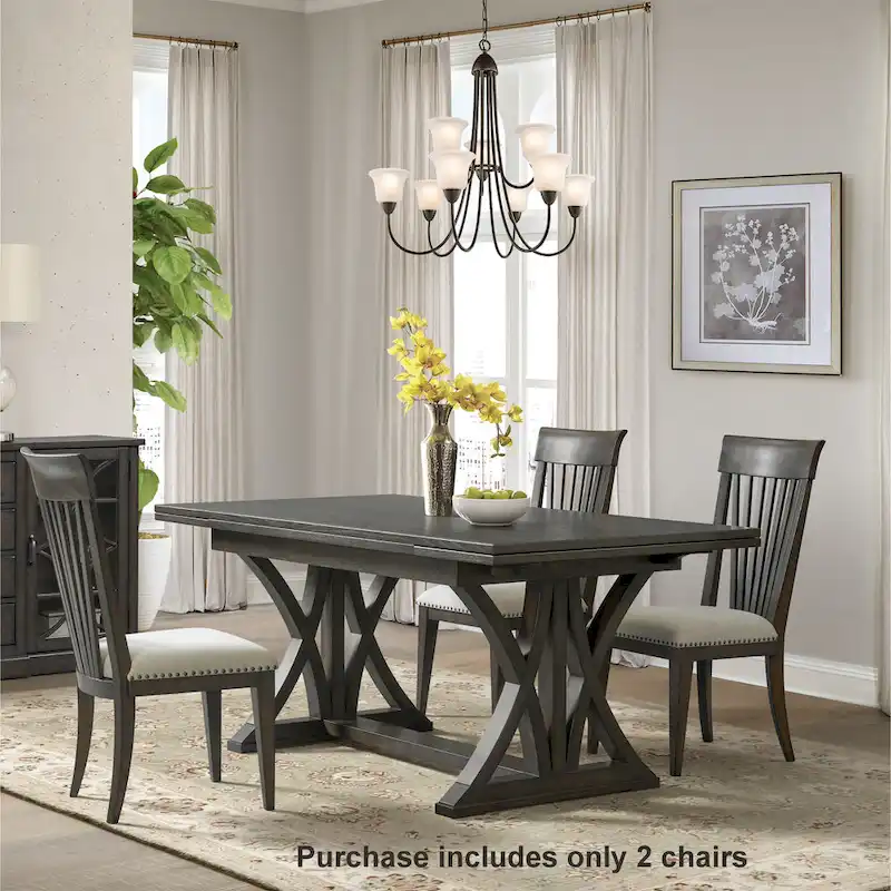 Beige Nailhead Trim Slat-Back Dining Chair