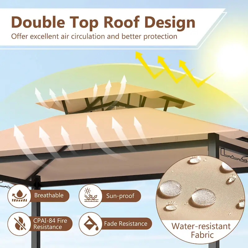 Costway 6.5 x 4 x 8 FT Grill Gazebo Set with 2 Bar Stools, Tempered - See Details