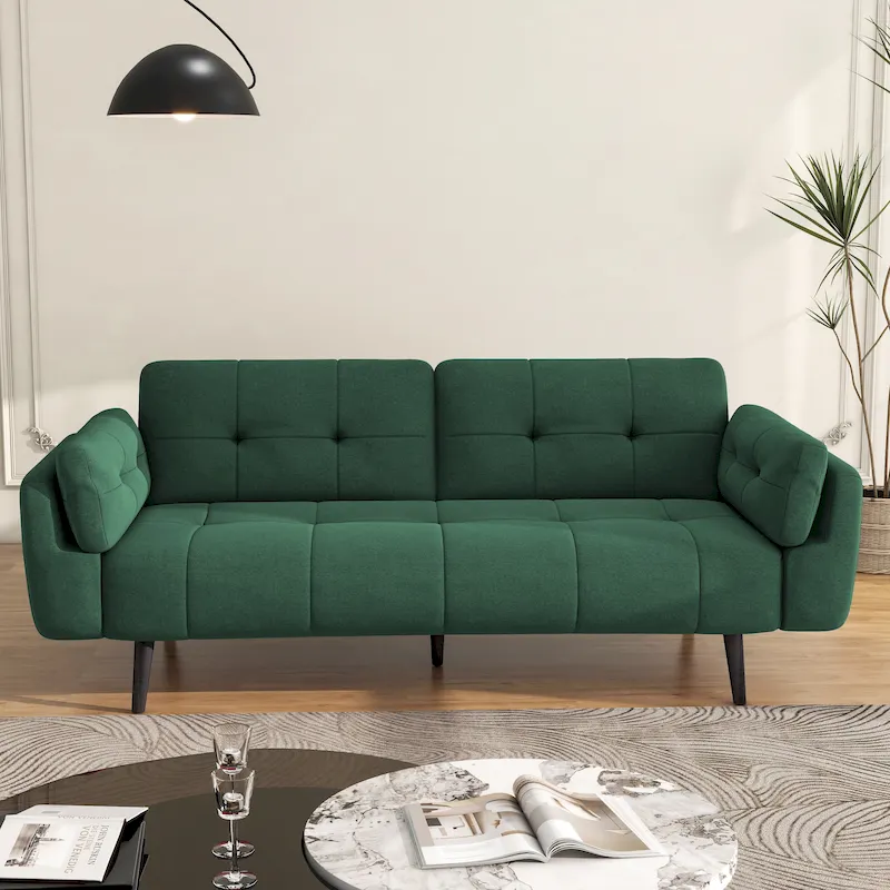 2-Seat Convertible Futon Sofa Bed – Charcoal / Beige / Grey / Green / Red