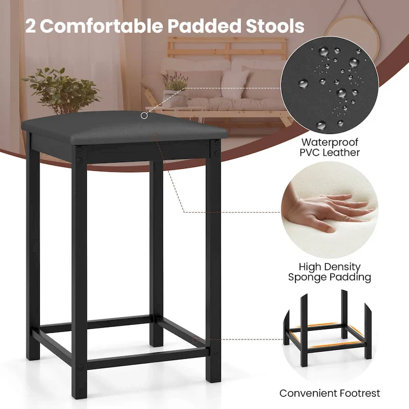 3 Piece Counter Height Dining Set Faux Marble Table 2 Chairs