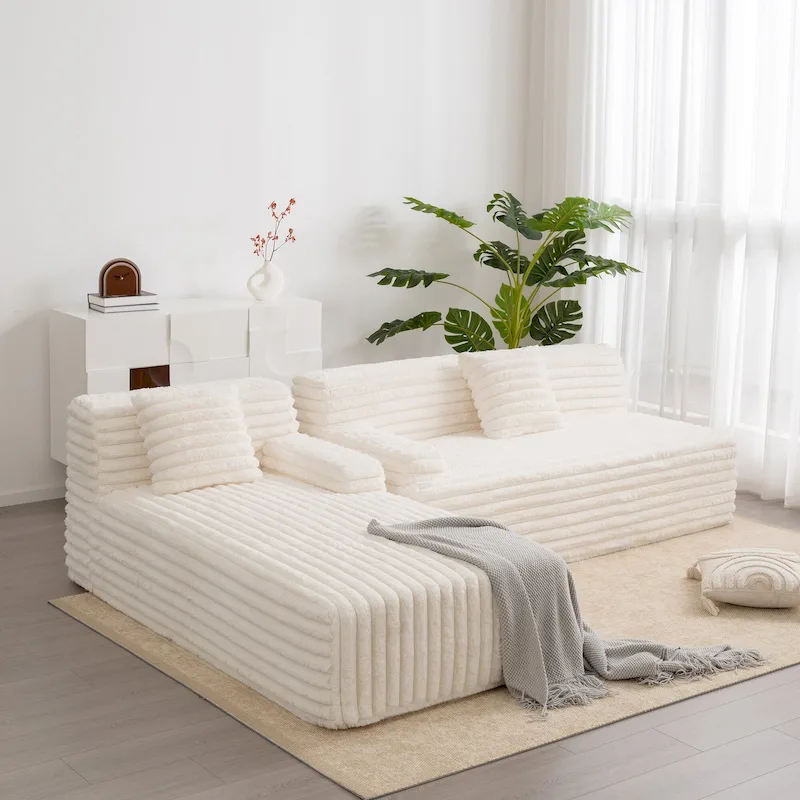 Cloud Sectional Sofa, Modern Upholstered Couch with 2 Throw Pillows, Free-Combined Sofa, Modular Sectional L Shaped Couch