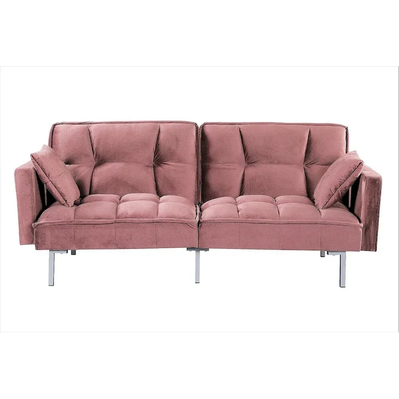 Regal Convertible Sleeper Sofa Bed Velvet Pull Out Couch with Mid-Century Style Tufted Design and Metal Legs