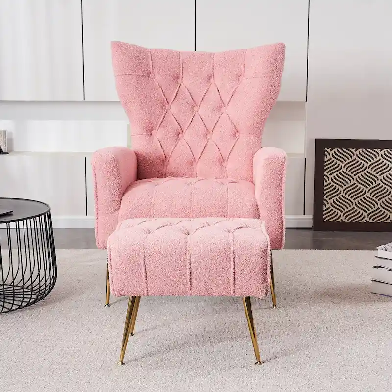 Upholstered Wingback Chair with Ottoman