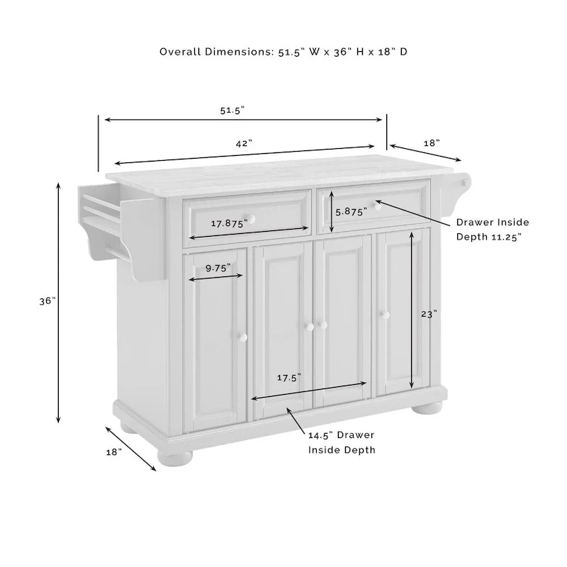 Alexandria Granite Top Kitchen Island - 18d x 51.5w x 36h