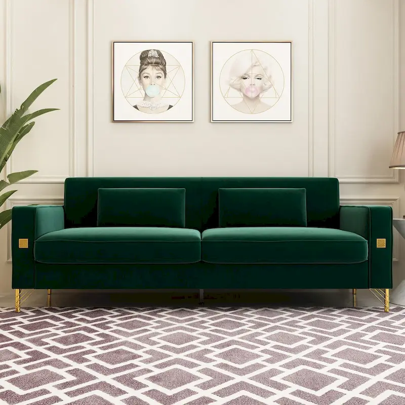 Tufted Velvet Loveseat Sofa with Lumbar Pillows — 85.63