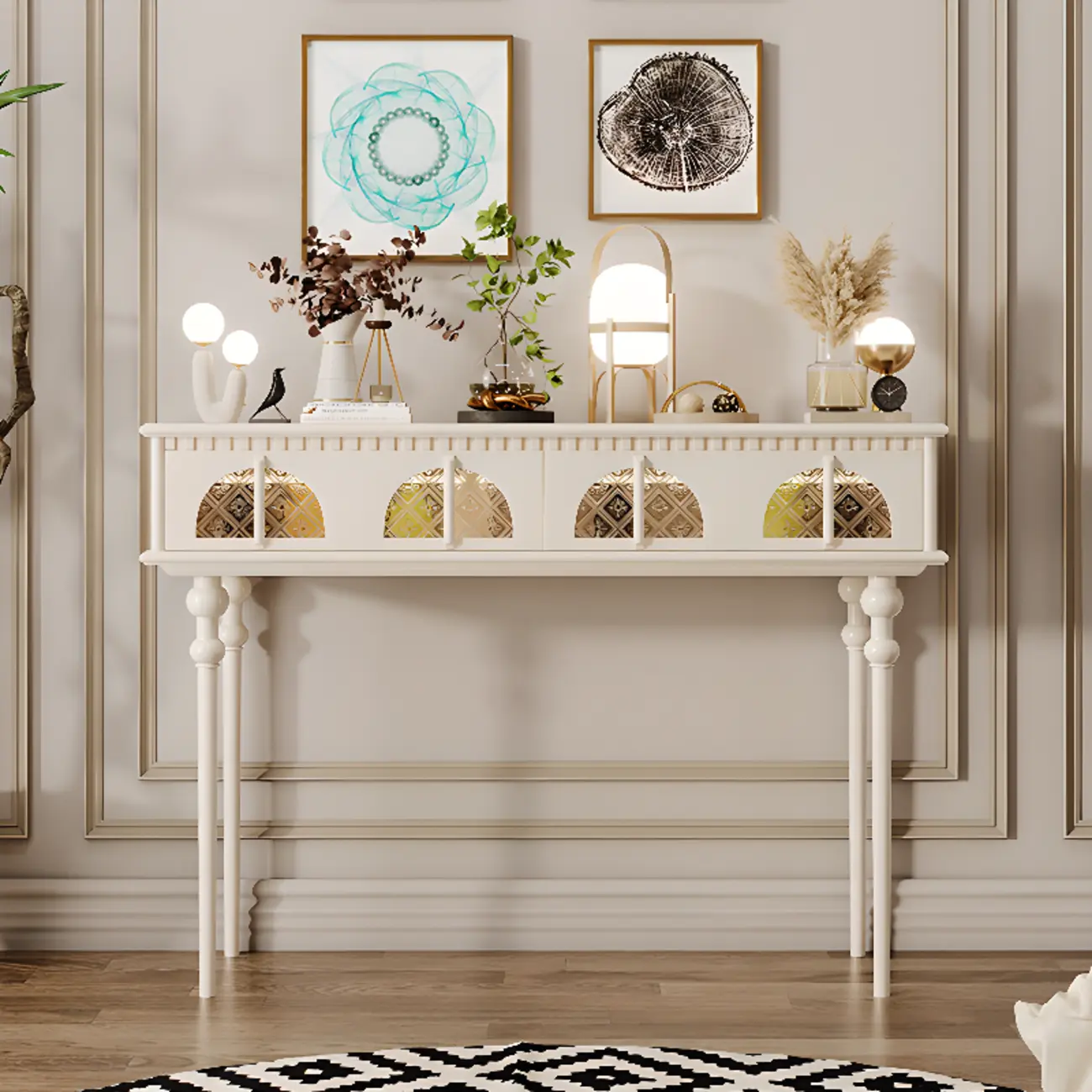 Tall Entryway Rectangular Wooden Console Table with Drawers