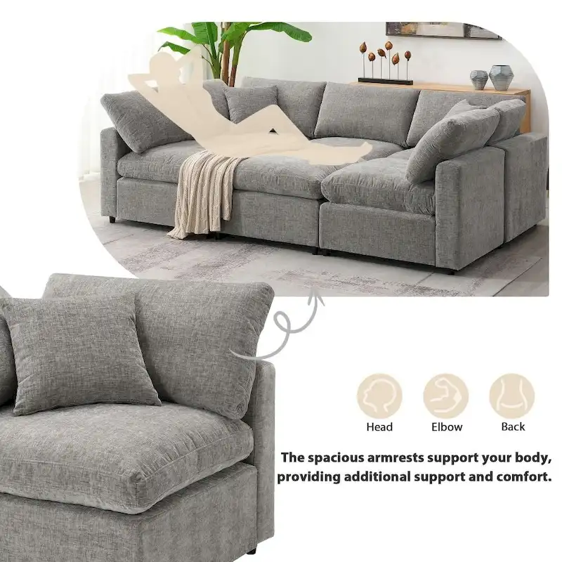 U Shaped Convertible Sectional Sofa with Ottoman