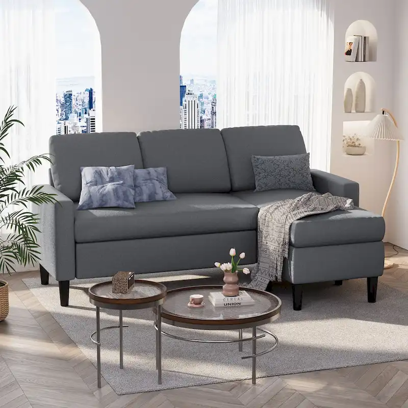 L-Shaped Convertible Sectional Sofa, 2-Seat | Light Grey / Dark Grey / Brown / Khaki / Black