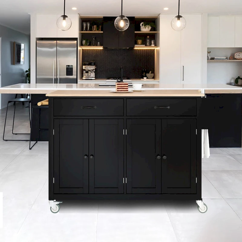 Kitchen Island Cart with Solid Wood Top