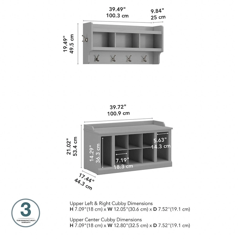 Woodland 40W Shoe Bench w/ Shelves & Wall Coat Rack by Bush Furniture