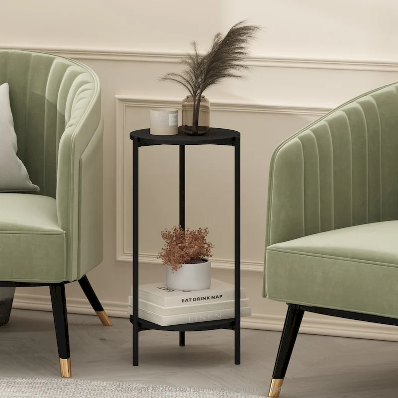 Furinno Besi 2-Tier Modern Tall Round Side End Table with Sturdy Metal Legs, Americano