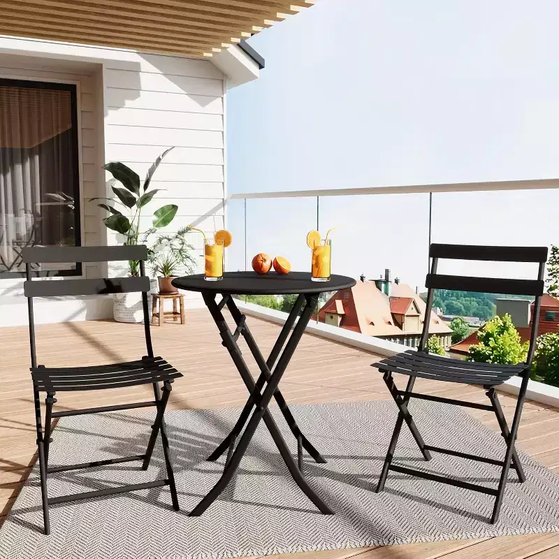 COZONY 3-Piece Folding Patio Bistro Set, Space-Saving Outdoor Table & Chairs with Sturdy Metal Frame, Weather-Resistant Furniture for Garden & Yard