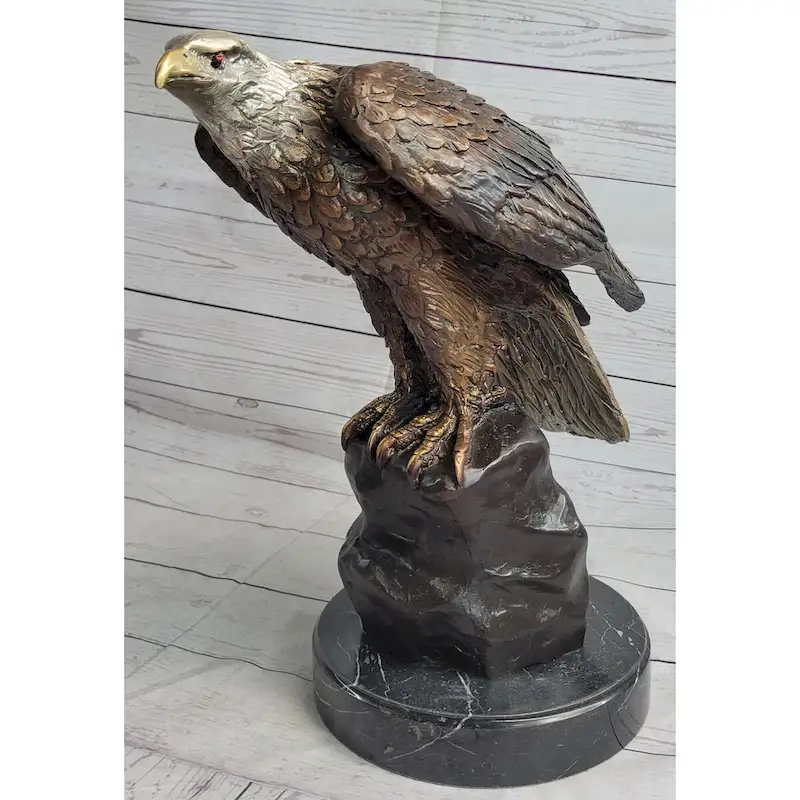 Bronze Sculpture Statue Of Bald Eagle By Moigniez Marble Base Outdoor 14 Inches X 15 Inches