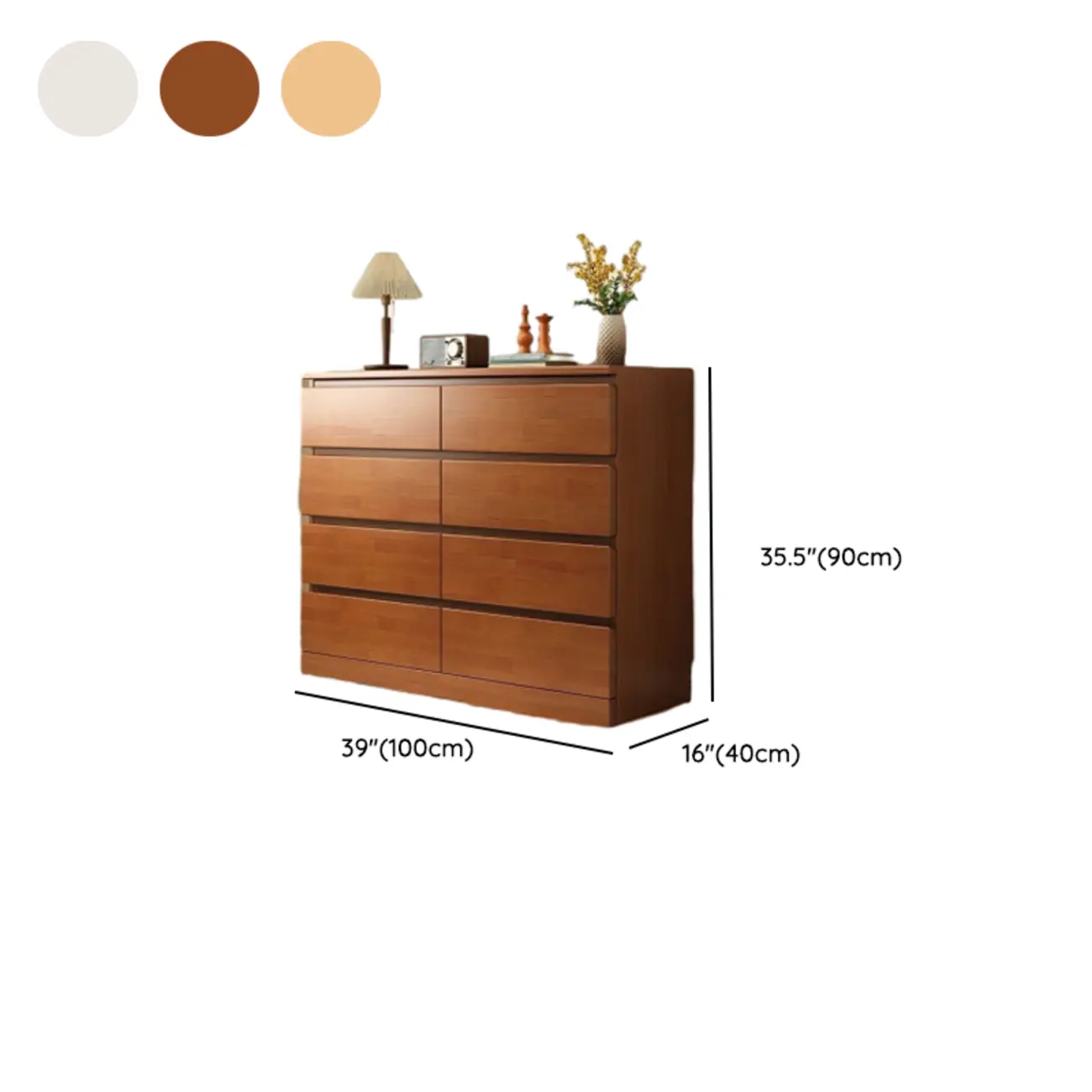 Modern Natural Wood Gloss Surface Dresser with 8-Drawers