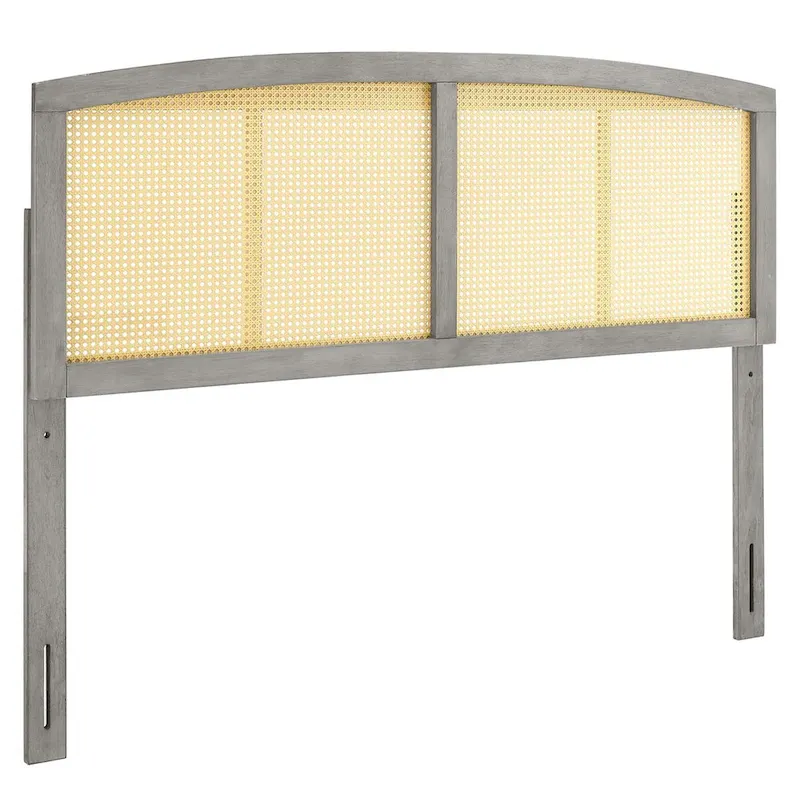 Walnut / Gray / Black Rattan Cane Arched Queen Headboard with Solid Rubberwood Frame – Single