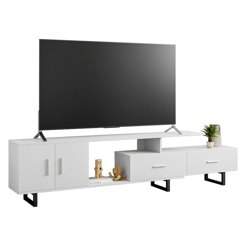 Avery 55-inch 2-Drawer 4-Shelf TV Stand in Steel