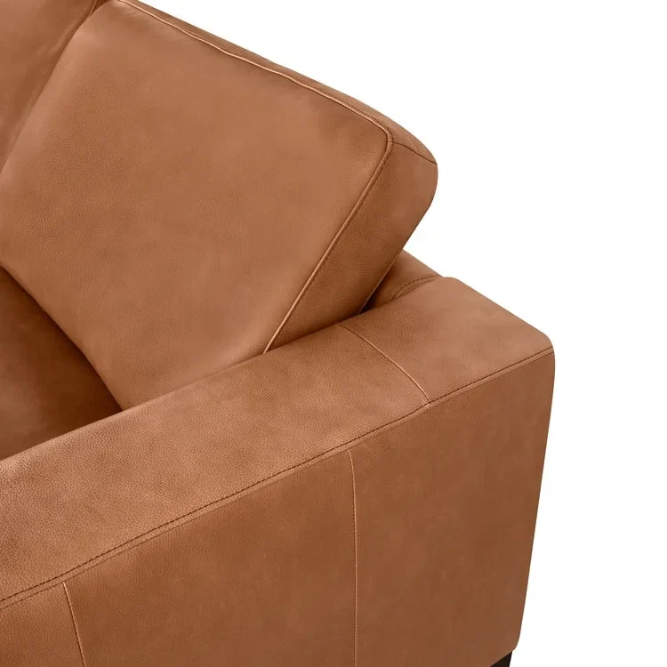 Luxury Cowhide Leather Loveseat with Firm Cushions, Spacious 2-Seat Design, and Bolster Pillows