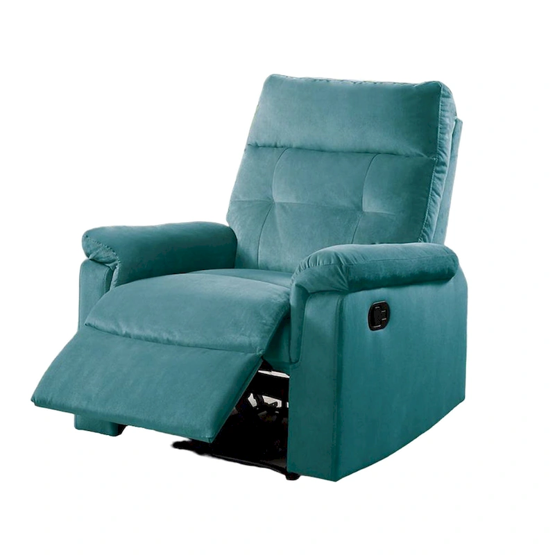 Jessy Manual Recliner Chair, Tufted Cushioned Blue Velvet, Solid Wood