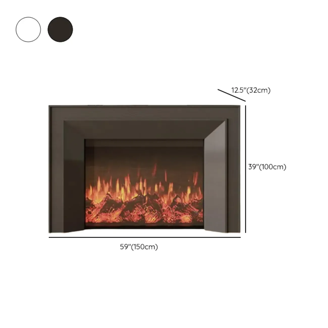 Rectangle White Solid Wood TV Stand with Fireplace & Lights